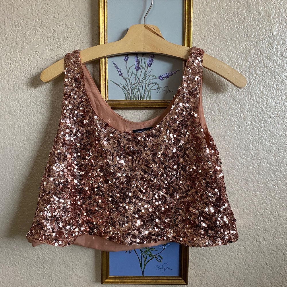 Sequin crop tank in blush